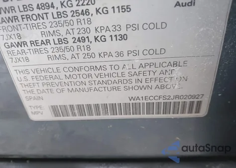 2018 Audi Q3 2.0T Premium/2.0T Sport Premium z USA, uszkodzony, nr VIN WA1ECCFS2JR020927